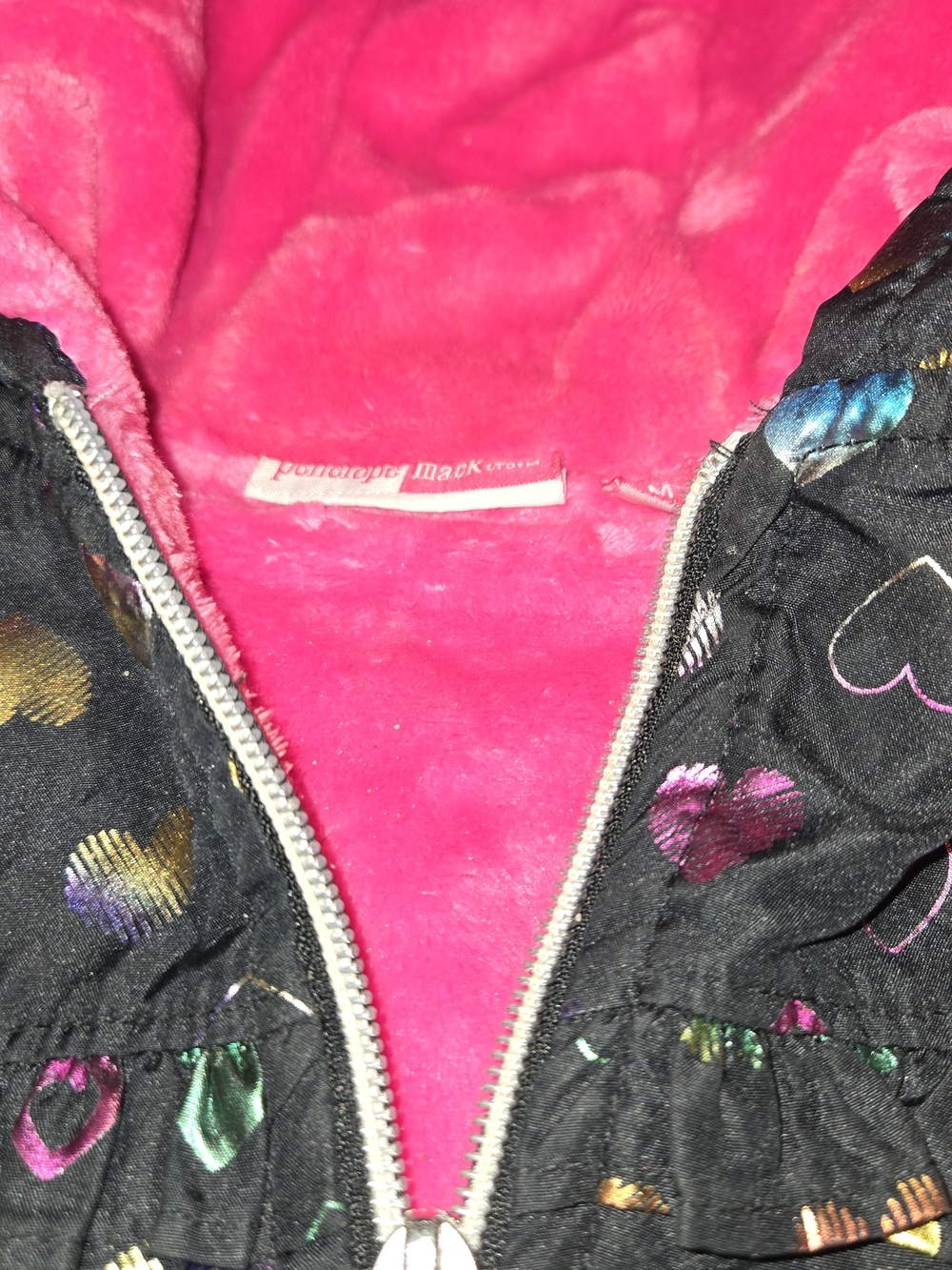 Penelope Mack Girls' Black Metallic Heart Hooded Puffer Jacket SZ 18M - Picture 4 of 7